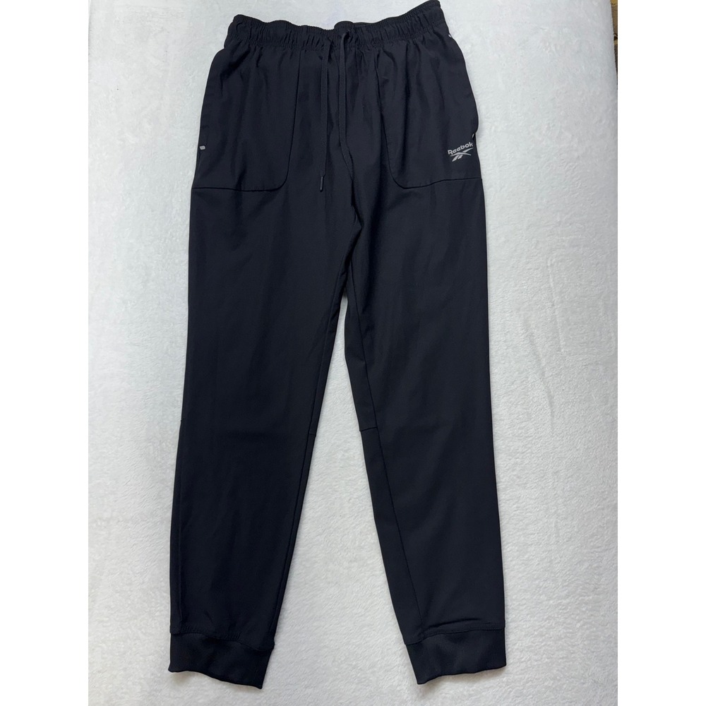 Reebok Mens Athletic Jogger Pants Black Elastic Waist Drawstring Size Medium